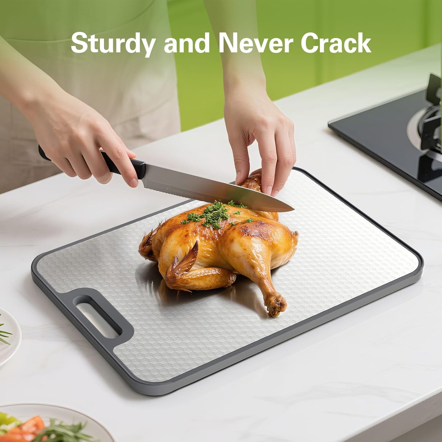 Planche à Découper Double Face pour la Cuisine en Acier Inoxydable et Paille de Blé PP, Idéale pour la Viande et les Légumes, Facile à Nettoyer, Compatible Lave-Vaisselle