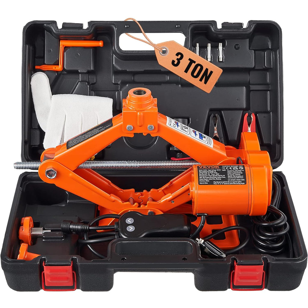 VEVOR Cric électrique pour voiture 3 t/2993,7 kg 12 V, cric à ciseaux électrique à double patin avec télécommande, cric portable pour remplacement de pneus de berline, SUV et camion