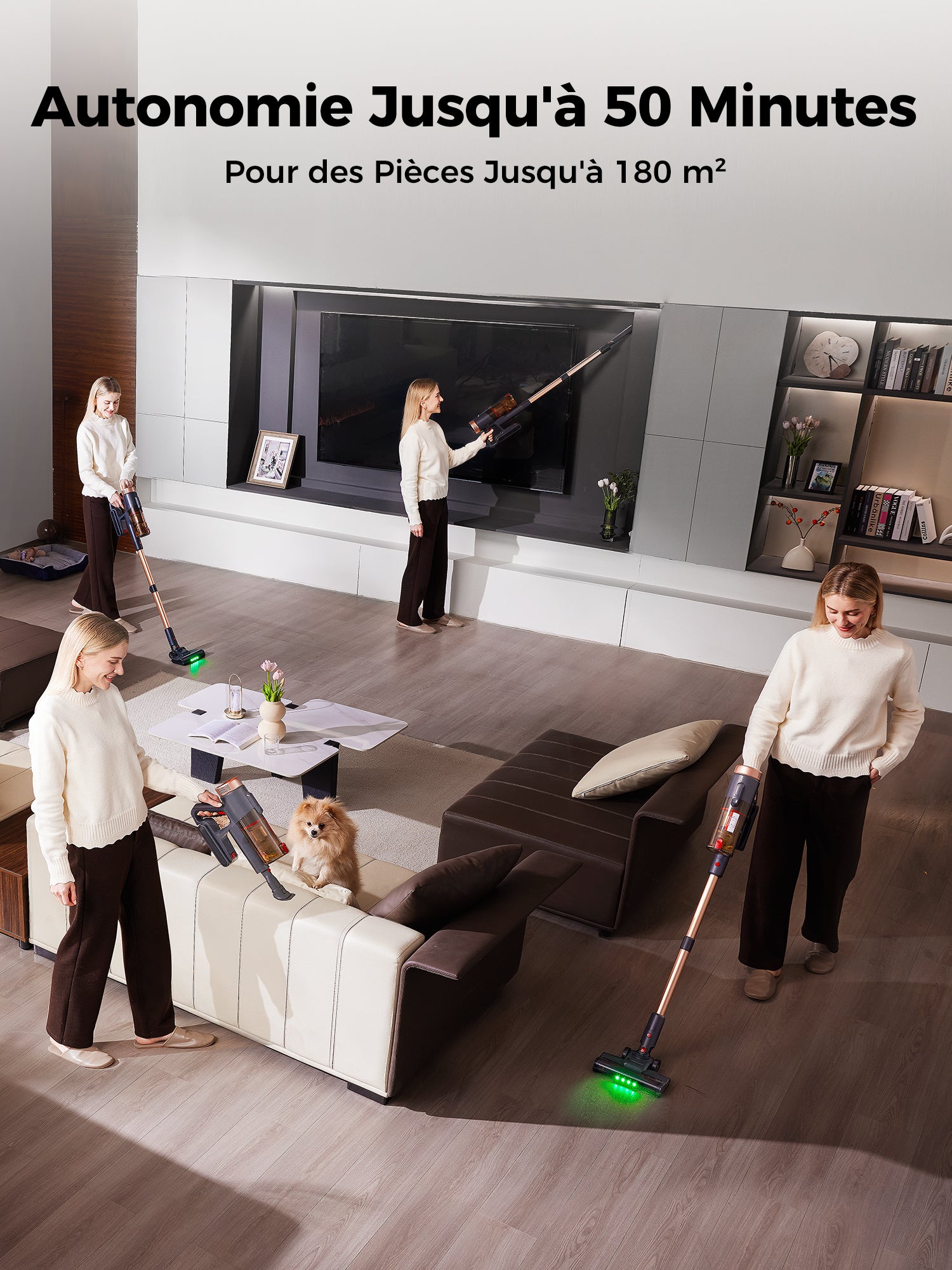 PII Ultra aspirateur sans fil, 550 W/55 kPa 50 min aspirateur puissant sans fil autoportant, aspirateur balai avec support mural, anti-emmêlement, manche télescopique réglable