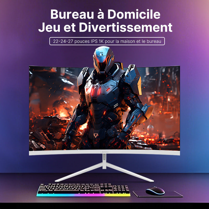 Lepow Moniteur de bureau curvé 27" avec taux de rafraîchissement de 180Hz