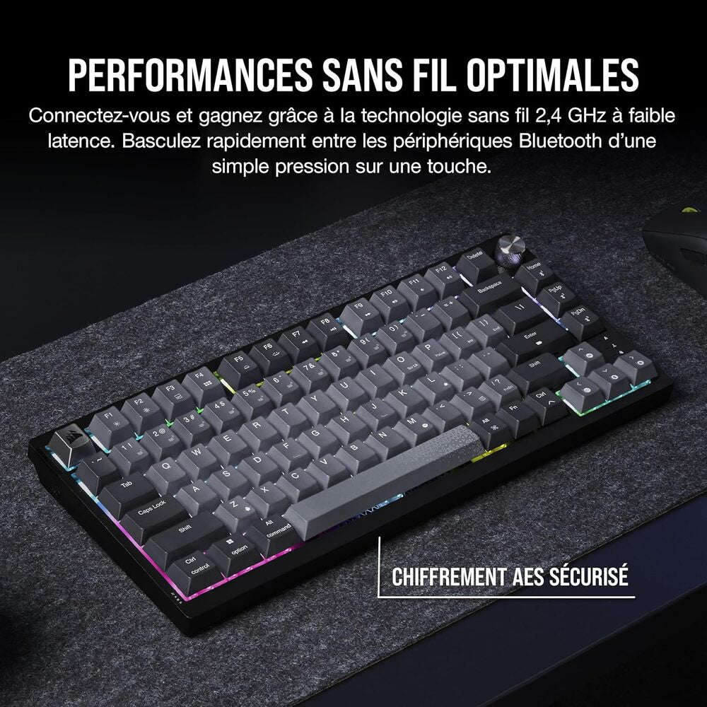 Corsair K65 Plus Clavier Gaming Mécanique (MLX Red) sans fil RGB 75% - AZERTY - Noir