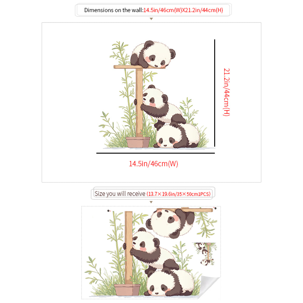 Stickers Muraux Adhésifs Animaux Mignons sur Arbre – Panda, Koala, Loutre, Cerf, Ours, Singe (Trois Pandas)