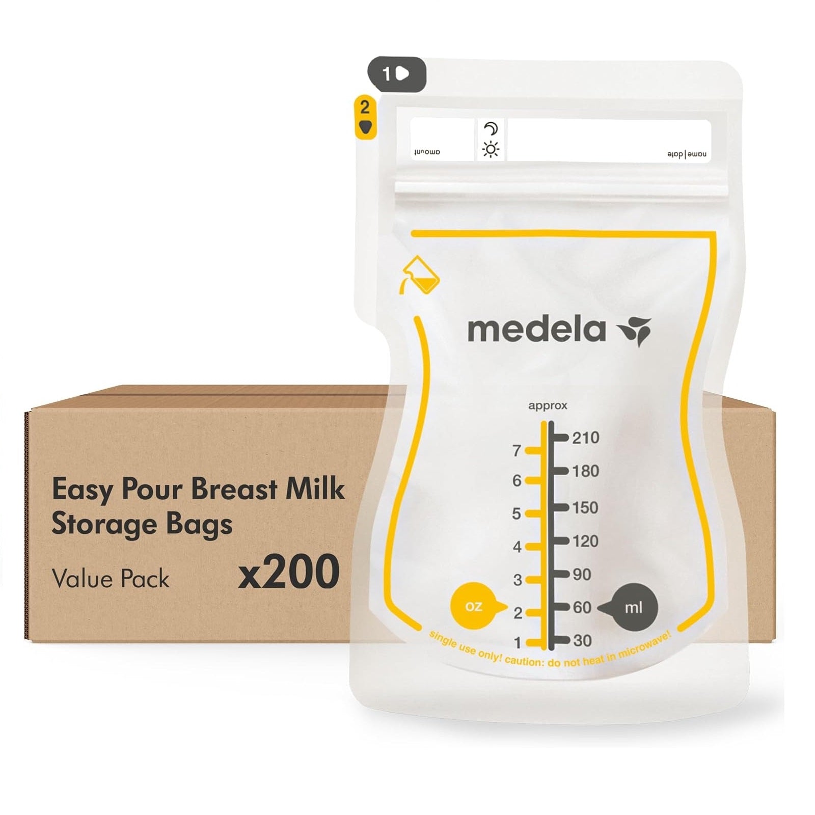 MEDELA Easy Pour - Sachets de conservation du lait maternel, 210 ml, lot de 100