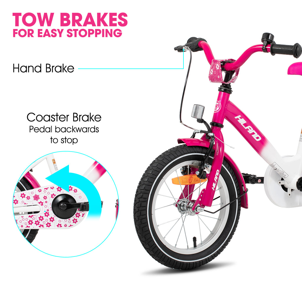 HILAND Starry Vélo pour enfants de 2 à 7 ans avec petites roues, sonnette et porte-bagages arrière rose - 30 cm