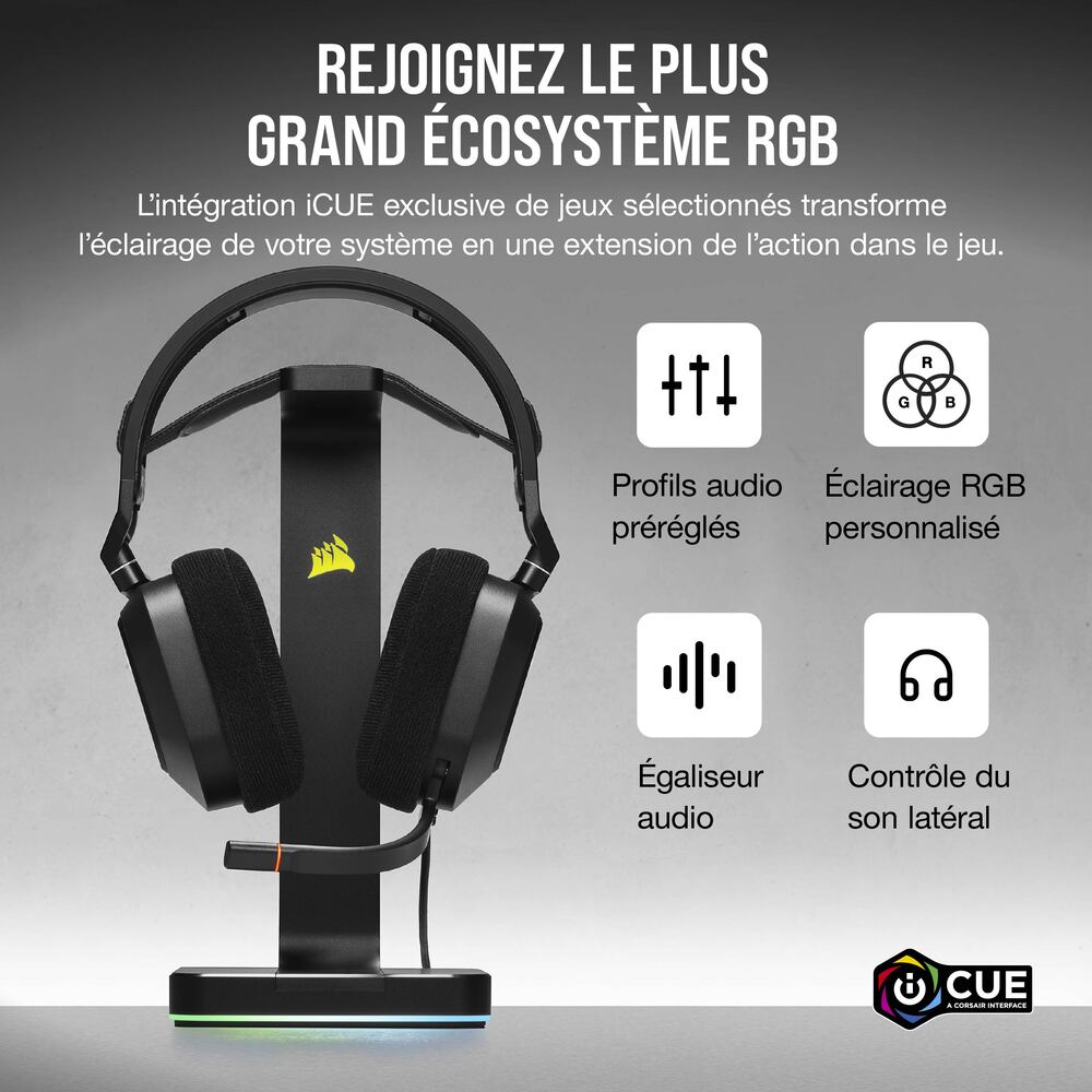 Corsair HS80 RGB USB Casque Gaming Filaire USB - Micro rabattable - Carbone