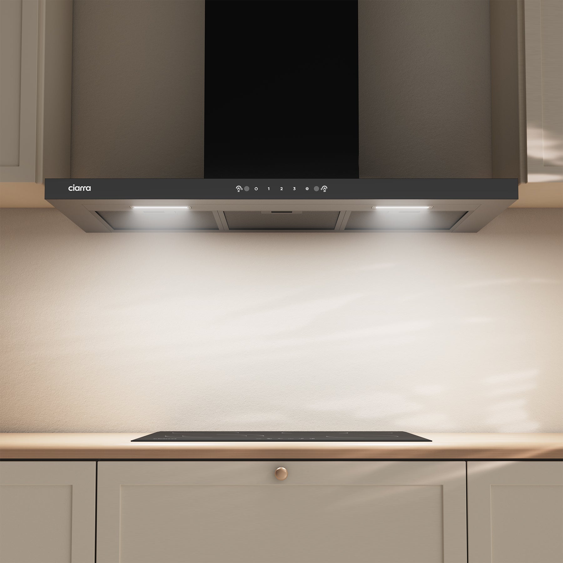 CIARRA Hotte aspirante murale 90 cm, Design panneau ultra-fin 40 mm en verre noir, Commandes gestuelle et tactile, 650 m³/h, Classe énergétique A+++, Évacuation et recyclage CRGCB9102-SLIM