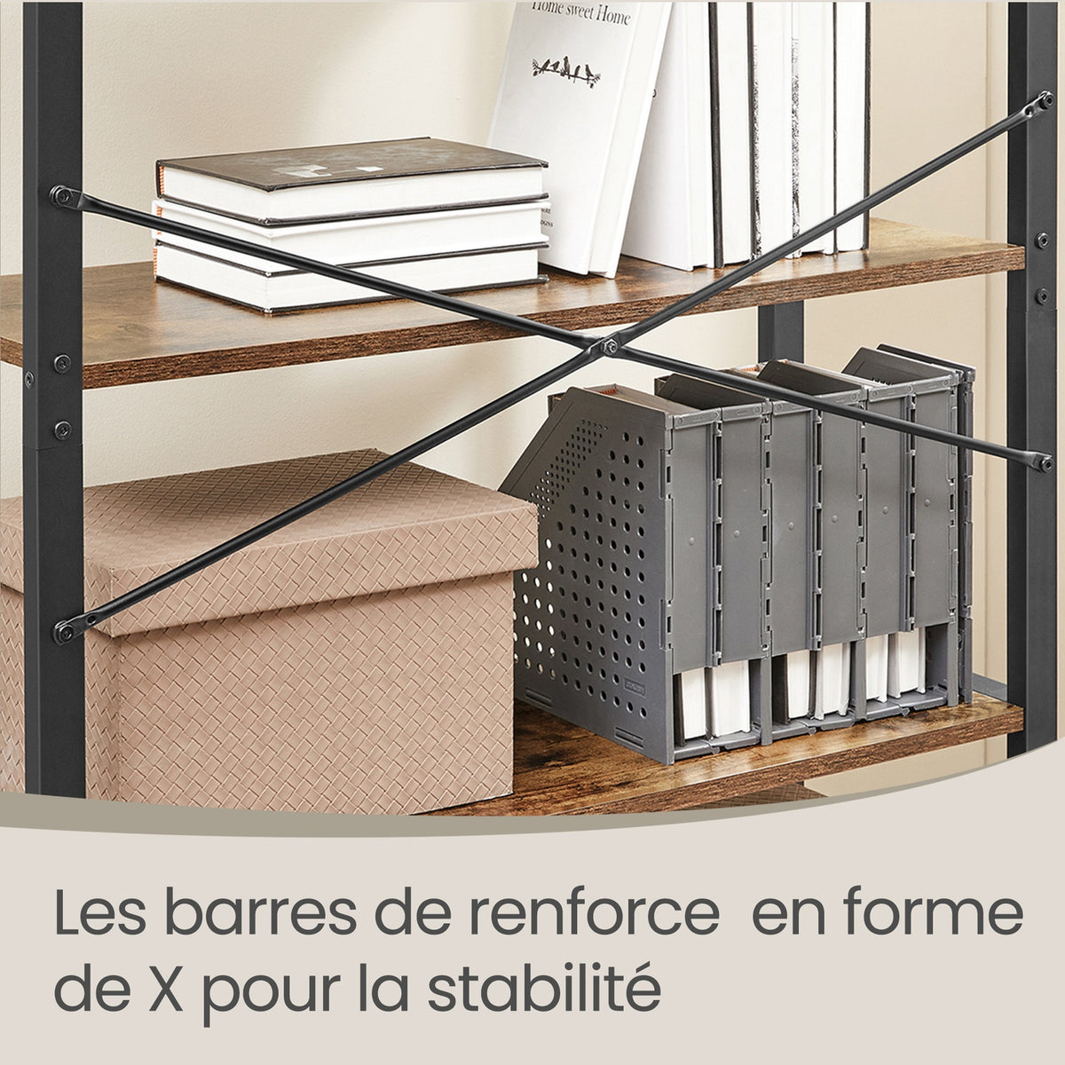 JOYFURNOS Bibliothèque 6 niveaux, ?tagère de rangement, Bureau, Salle d’étude, Salon, Chambre, 30 x 66 x 186 cm, Style industriel, Grège et Noir