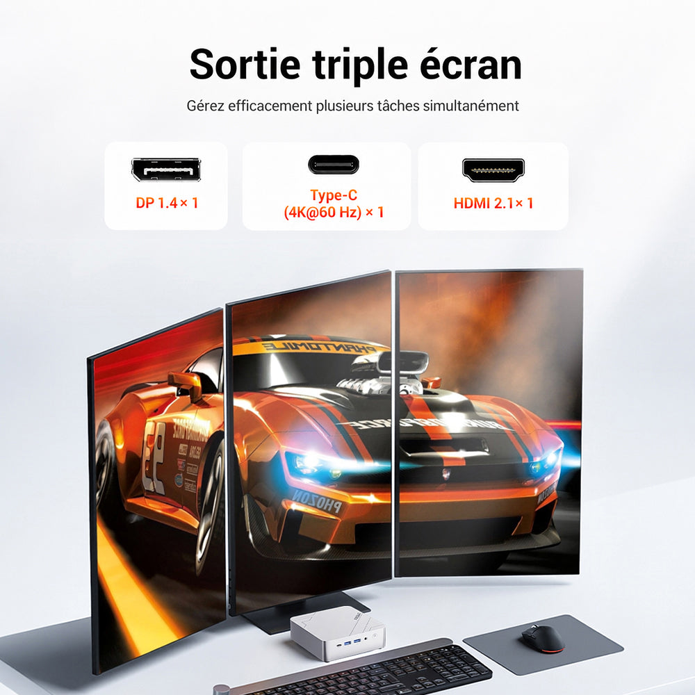 FIREBAT F1 Mini PC AMD Ryzen 5 7640HS 6 cœurs 12 threads 24GB LPDDR5 512GB PCIe 4.0 SSD Radeon 760M 4K triple écran USB 4.0 HDMI 2.1 2.5G Ethernet Wi-Fi 6E Bluetooth 5.2 compact