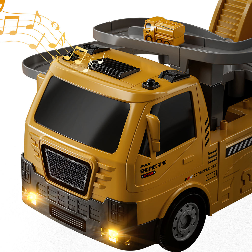 Jouets de camion de construction, camion grue 8 mini voitures de génie en alliage, jouet de pelleteuse pliable avec tapis de jeu et panneaux de signalisation, cadeau de véhicule éducatif
