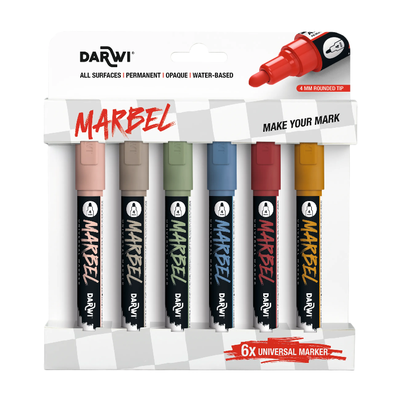 Clairefontaine Marbel Set de 6 Marqueurs Universel Pointe Ronde Médium 4mm Assortiment Naturel