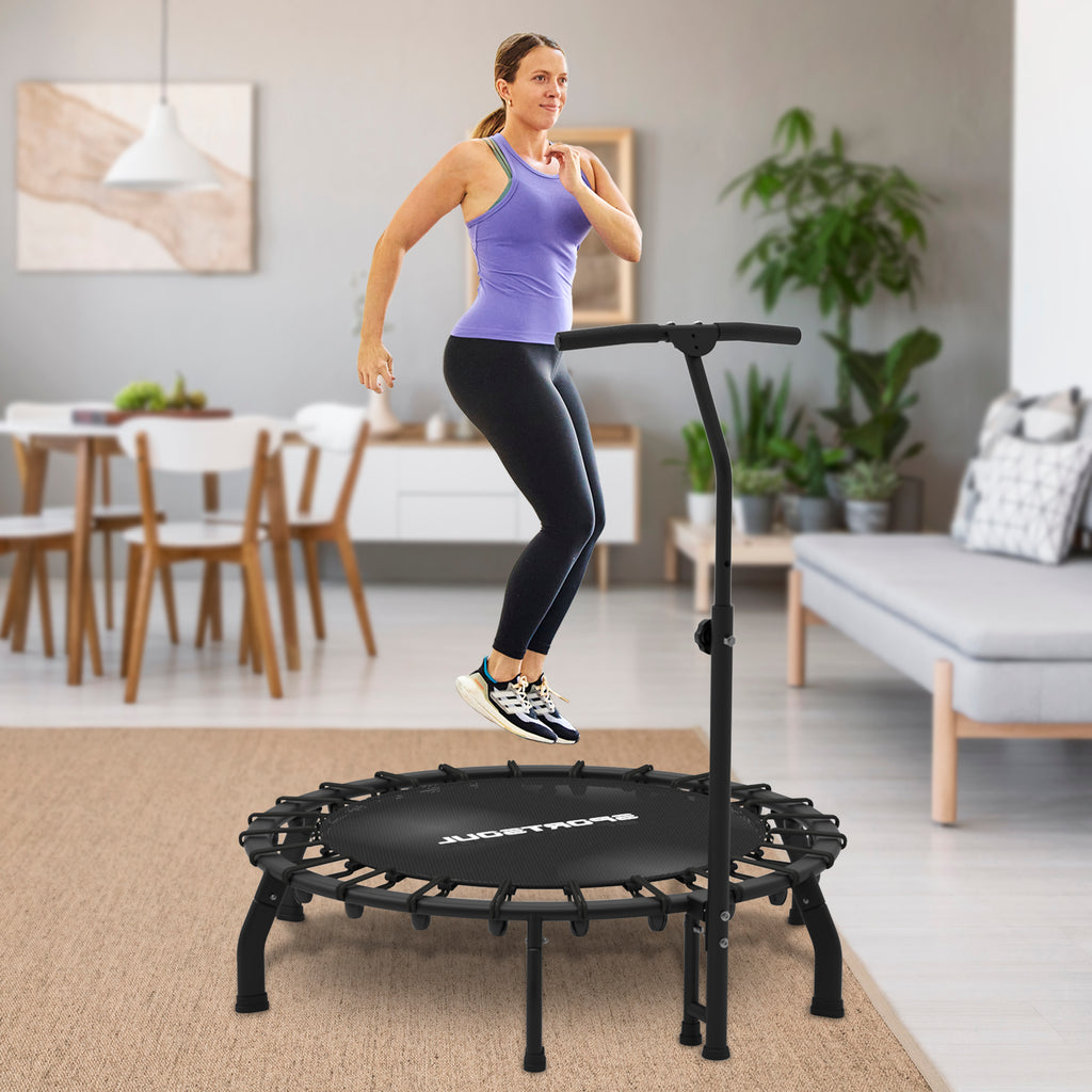 SPORTSOUL Trampoline de fitness rond de 42 pouces avec bandes de résistance élastiques, appareil d'exercice d'intérieur peu encombrant, charge maximale de l'utilisateur 120 kg