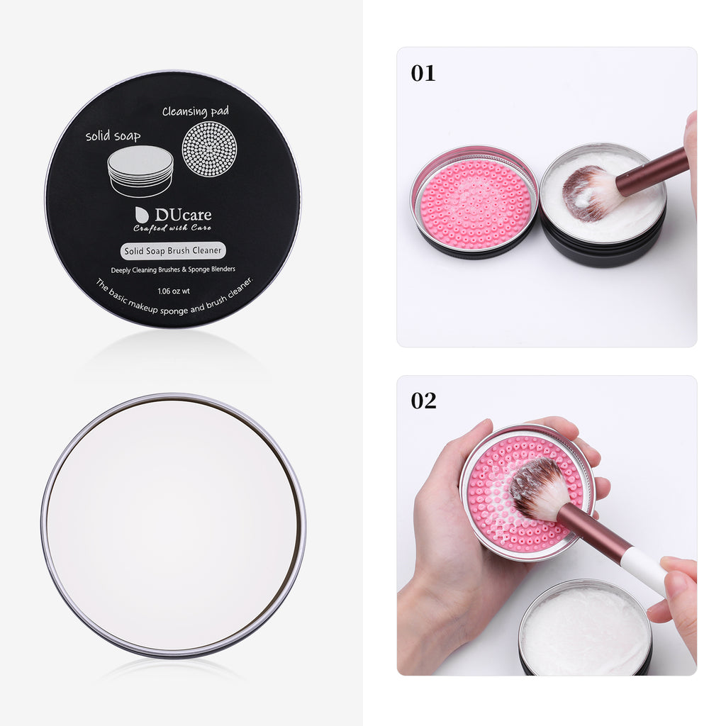 DUcare Kit de nettoyage pour pinceaux de maquillage : Savon nettoyant solide et tampon en silicone - Nettoyage facile des éponges et pinceaux