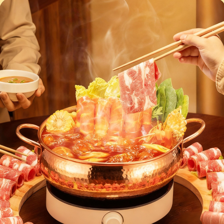Hao Ren Jia Base de bouillon épicée pour fondue chinoise tranches de bœuf et d’agneau 220 g