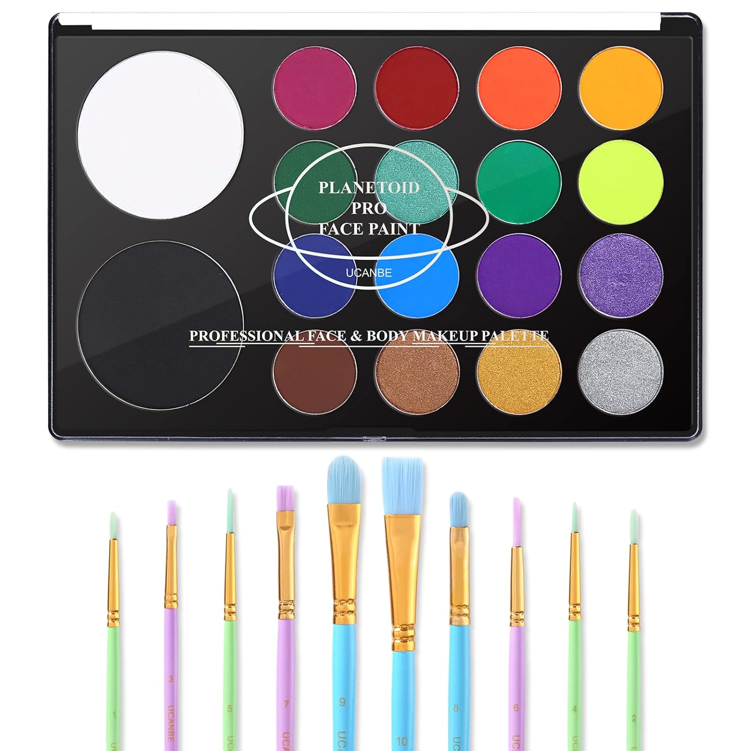 UCANBE Coffret professionnel aquarelle visage Astéroïde 18 couleurs et pinceaux