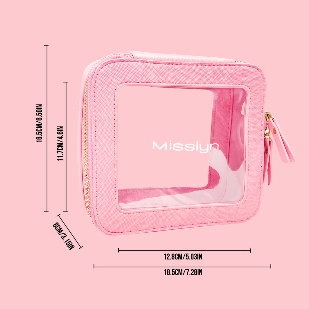 Misslyn Trousse de maquillage semi-transparente imperméable, format quart, voyage, pliable pour déplacements quotidiens, transparente, grande capacité, facile à nettoyer, multifonction