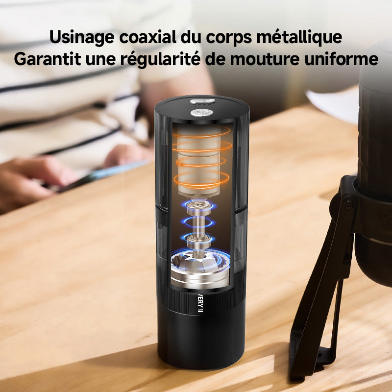STARESSO Moulin à café électrique, moulin portable à meules avec réglages de mouture ajustables, fonctionnement à une touche, batterie rechargeable Type-C 1000 mAh