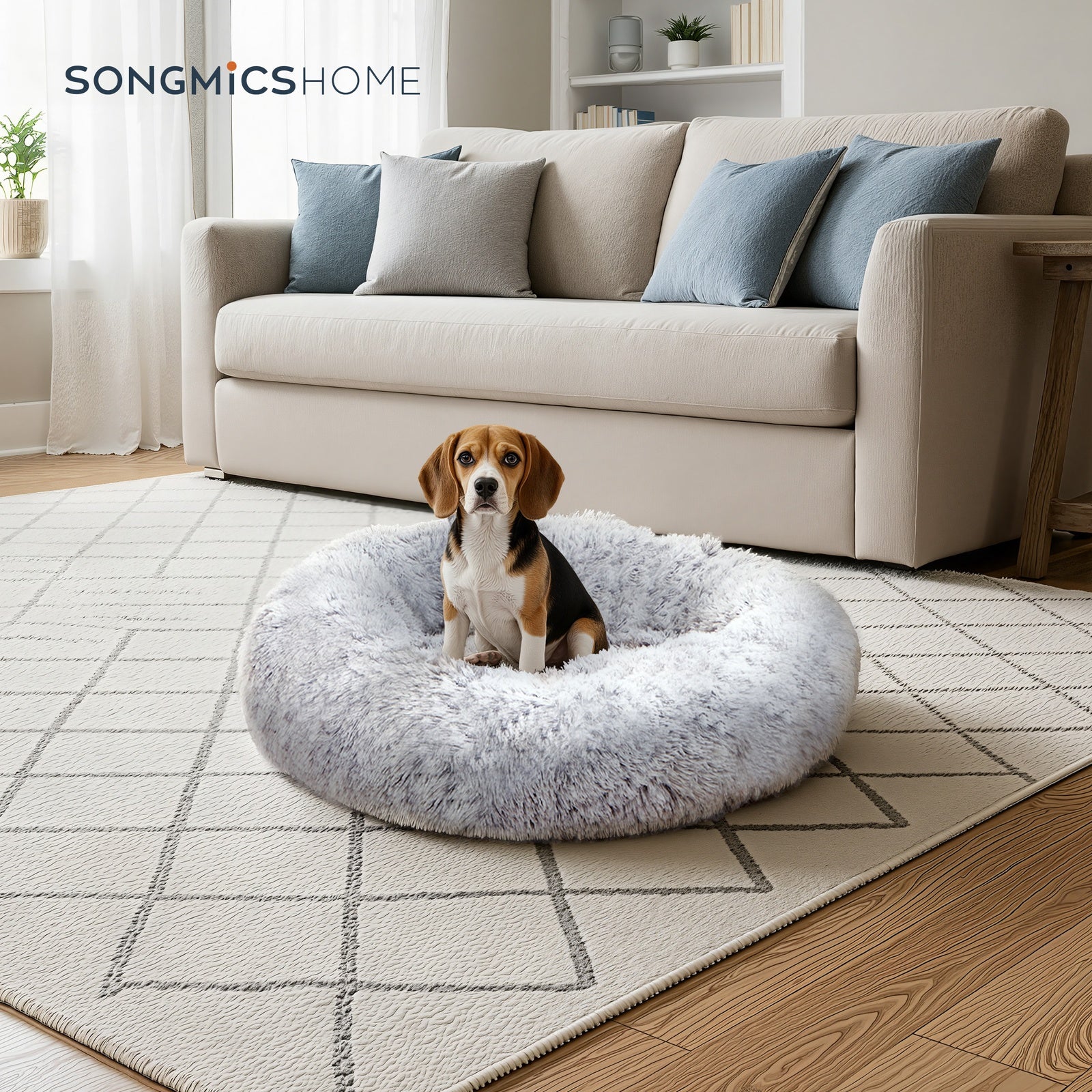 JOYFURNOS Lit pour cage de chien en forme de donut doux et apaisant avec housse amovible et lavable, Gris foncé, 70 x 20 cm