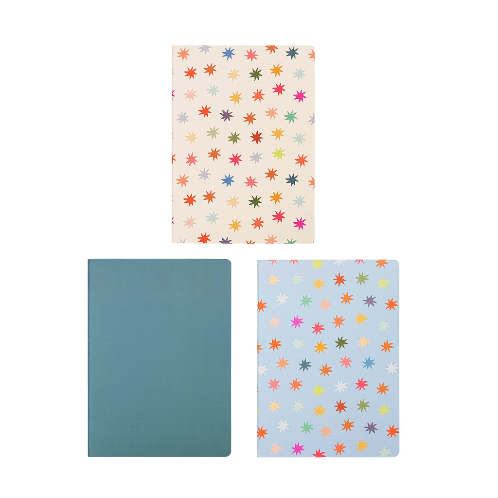 Jubiluu Lot de 3 carnets cousus A5 à couverture souple - 50 feuilles 80 g papier offset - Journal ligné crème classique pour école, bureau, journal intime ou prise de notes quotidienne - Floral éclatant