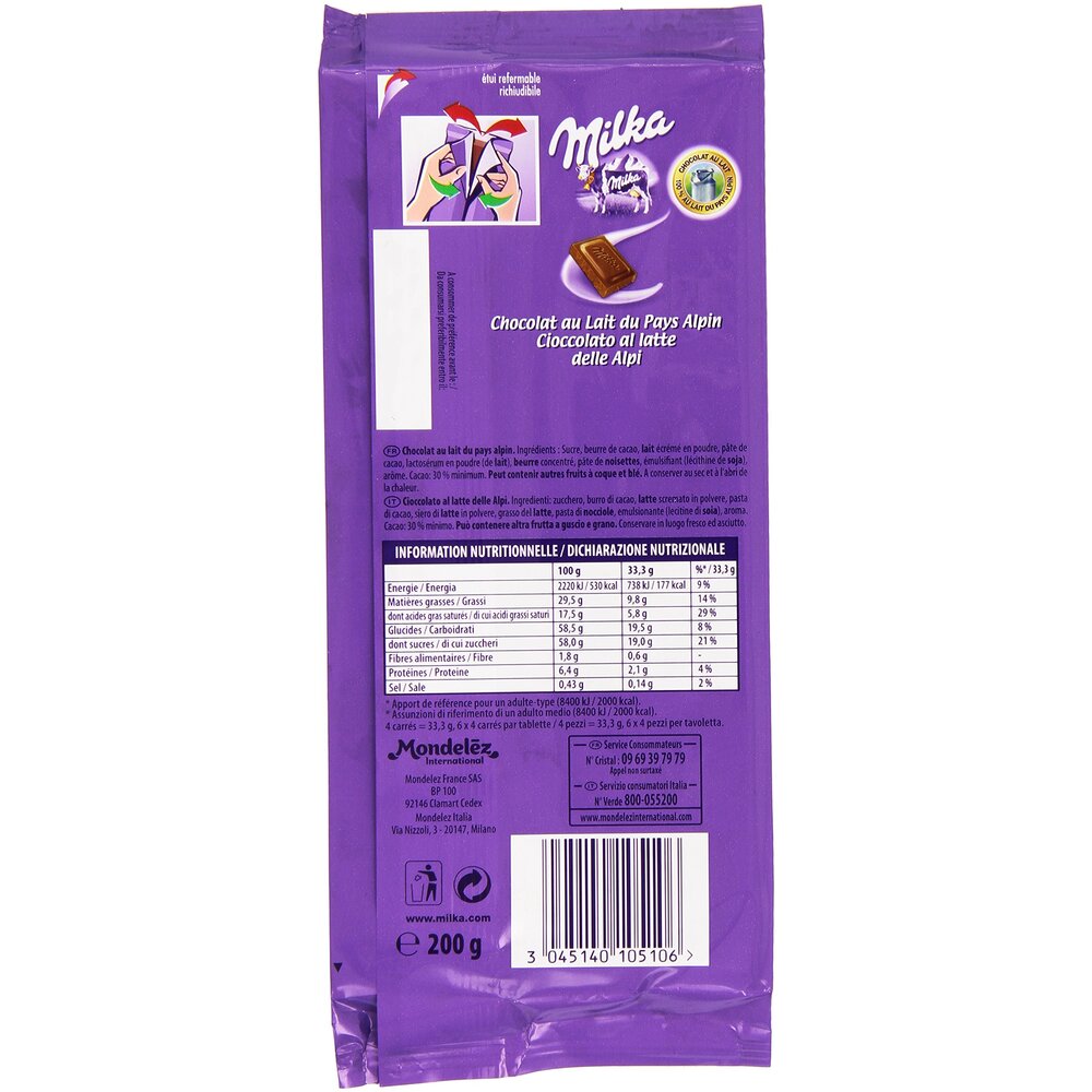 MILKA chocolat au lait tablette 200g