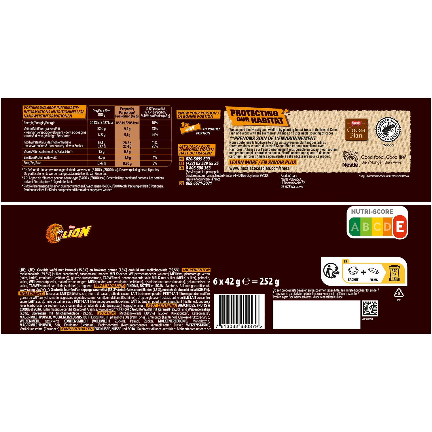 Lion Barres de Chocolat au Lait 6 Barres de 42 g