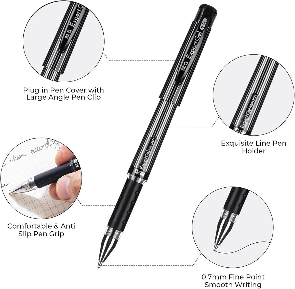 M&G ExpertGel Lot de 12 stylos gel à encre noire, pointe moyenne 0,7 mm et séchage rapide
