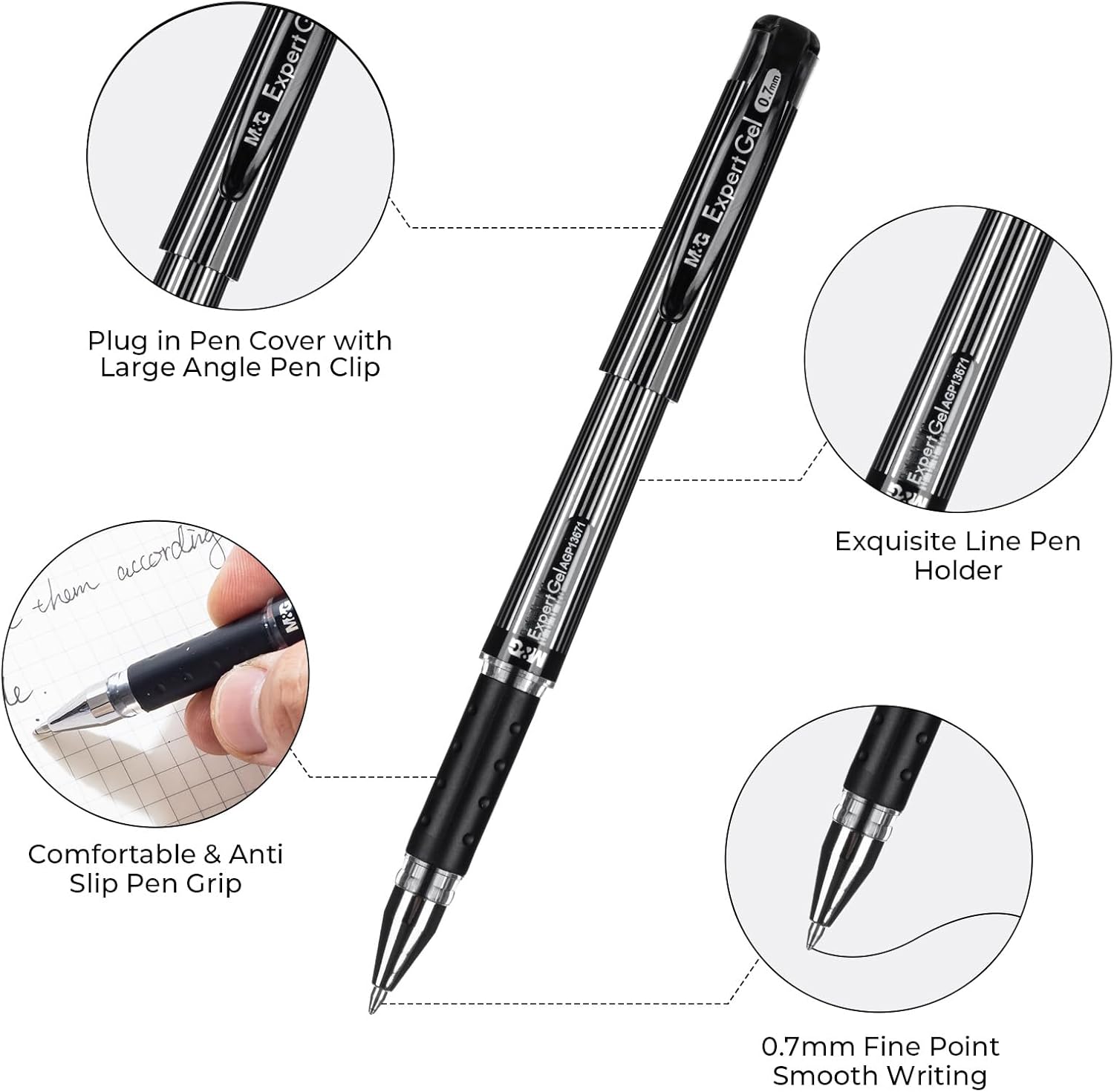 M&G ExpertGel Lot de 12 stylos gel à encre noire, pointe moyenne 0,7 mm et séchage rapide
