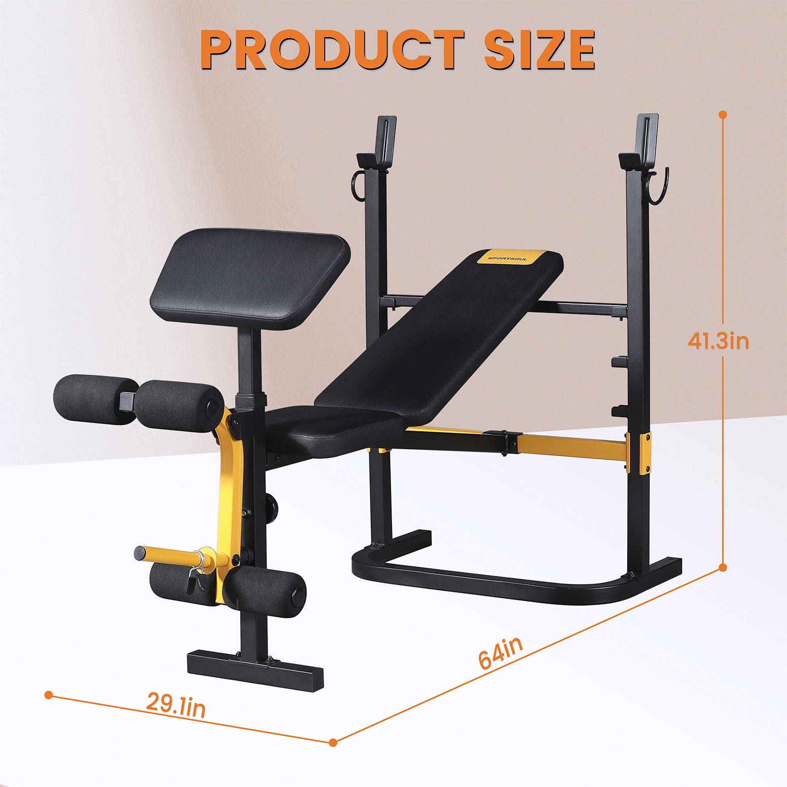SPORTSOUL Banc d'haltérophilie réglable avec développateur de jambes et rangement pliable, convient aux barres de 6' et 7', équipement de gym pour la maison et le commercial