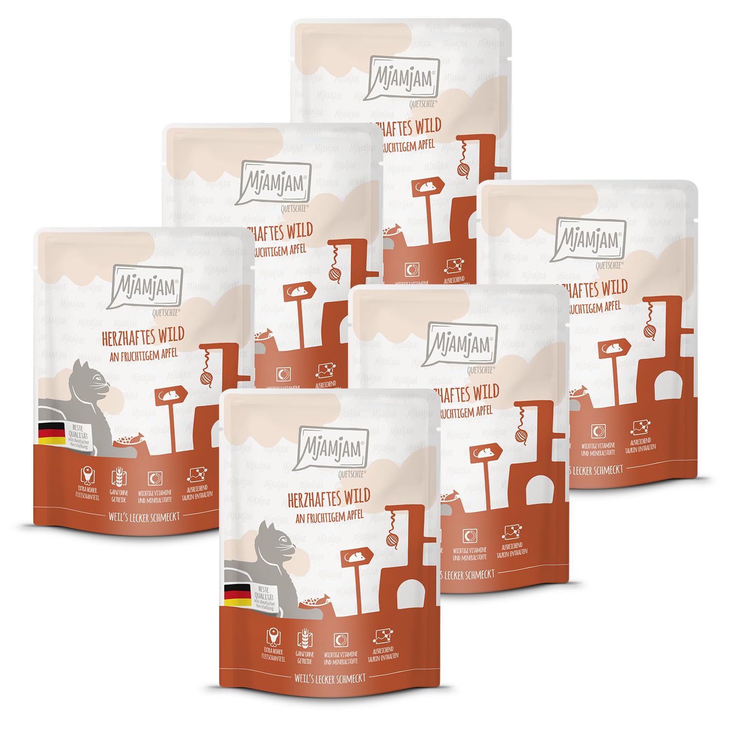 MjAMjAM [Peut être servi frais pour l’été] Aliment humide pour chat en gourde Gibier 300 g x 6