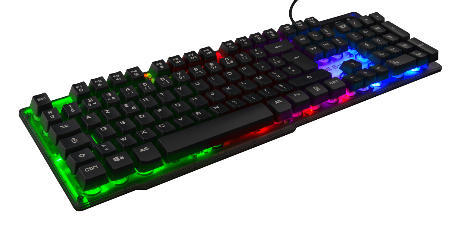 THE G-LAB Keyz Neon Clavier Gaming Membrane Filaire RGB, Taille Complète - AZERTY - Noir