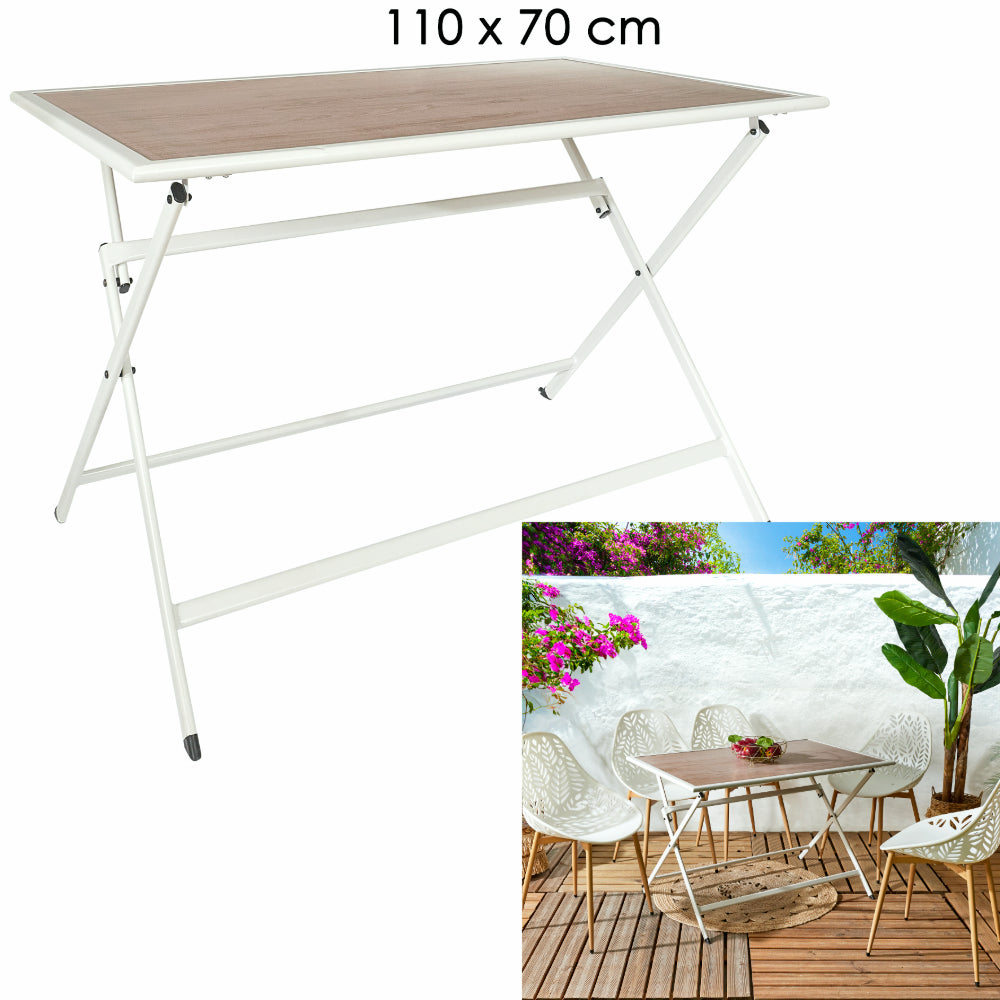 HOME DECO FACTORY Table en métal blanc effet bois Barcelone 110 x 70 m2