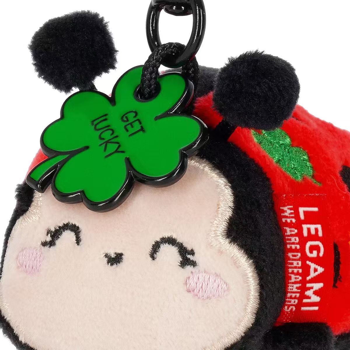 Mini Porte-clés Coccinelle en Peluche Rouge et Noir avec Gravure "Get Lucky" - Tirette de Fermeture Éclair Douce & Cadeau Mignon pour Elle