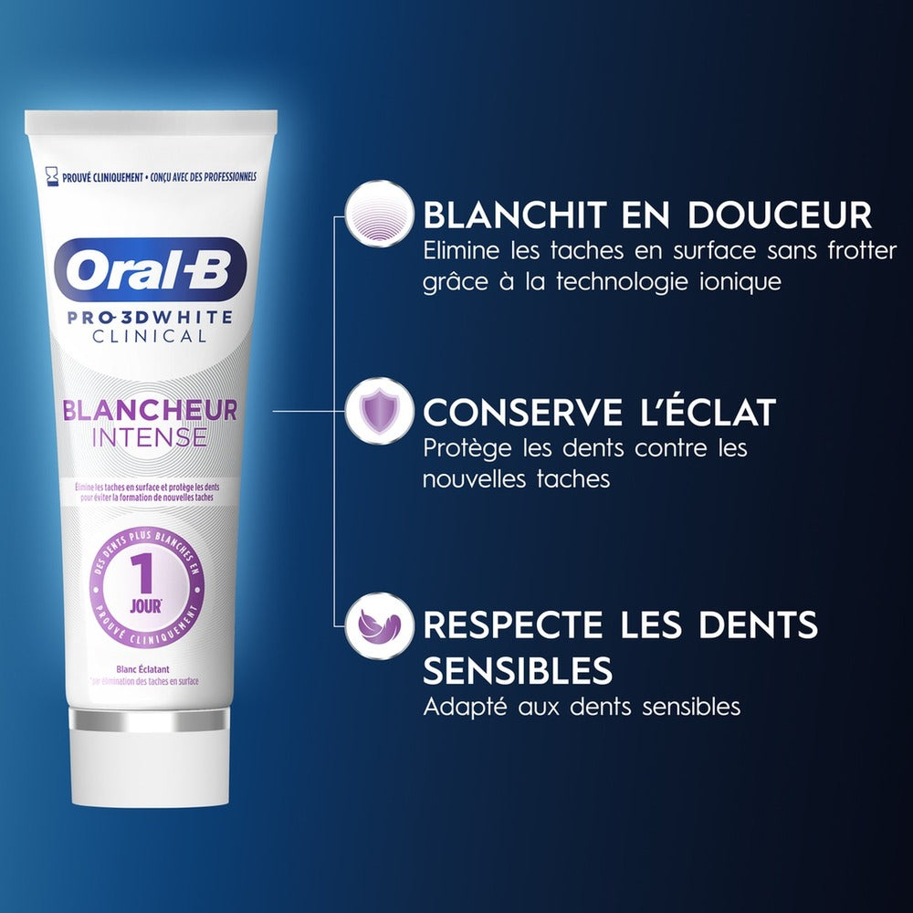 Oral B 3D White Clinical Toothpaste Radiant White 75 ml - Pack of 2 (2 x 75ml = 2 tubes)