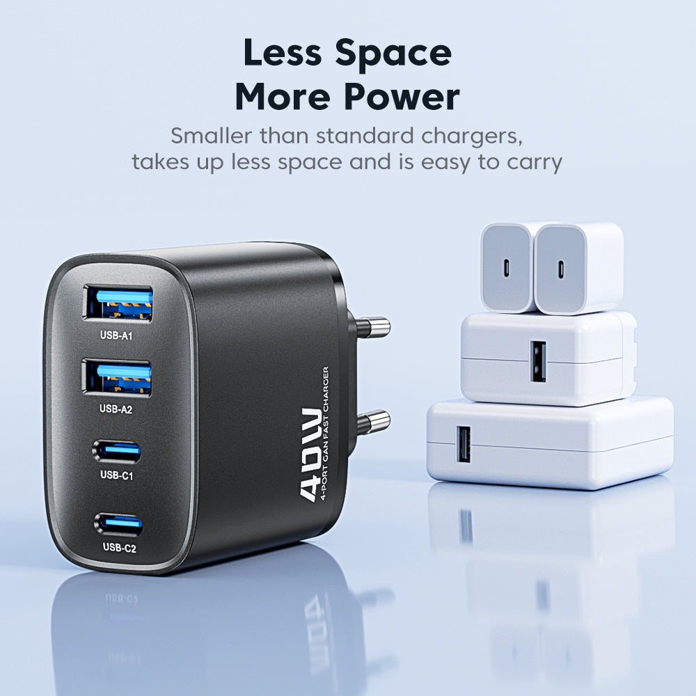 Toocki Bloc chargeur mural USB-C rapide, 40 W, 4 ports USB-C, adaptateur PD + chargeur USB multiport QC 3.0, pour iPhone 17/16/15/14/13/12 Pro Max, iPad, Galaxy S25
