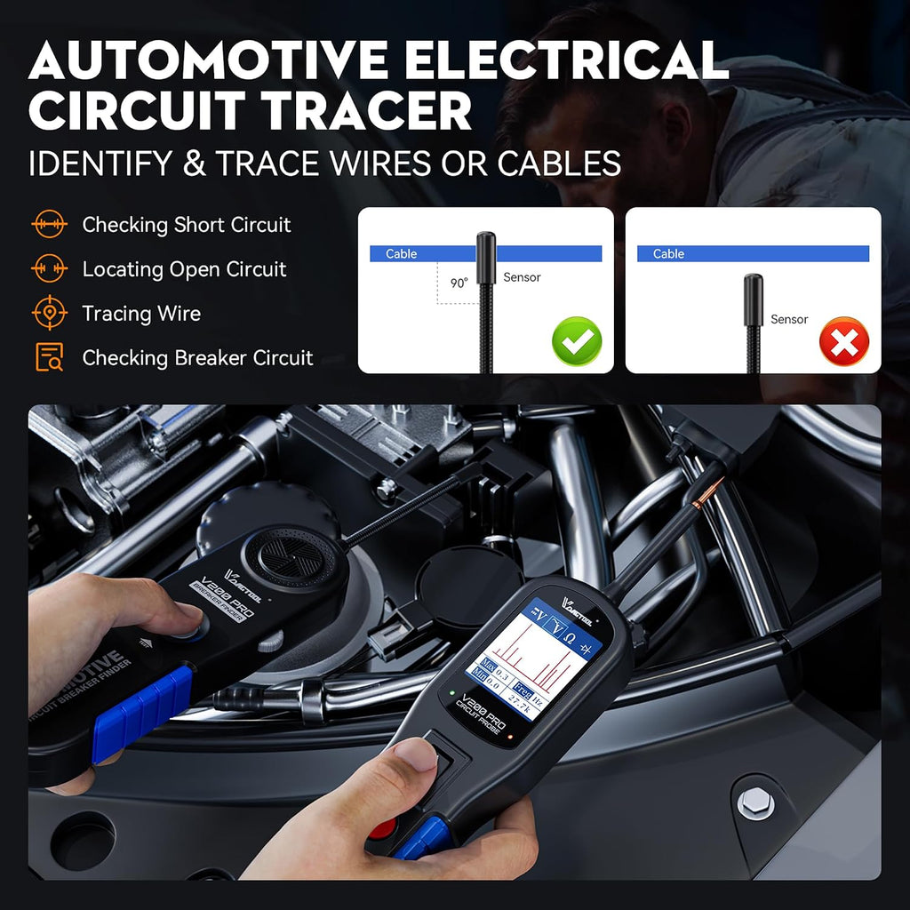 V200 Pro Testeur de Circuit Automobile, Testeur de Sonde de Circuit d'Alimentation Outil de Localisation de Disjoncteur