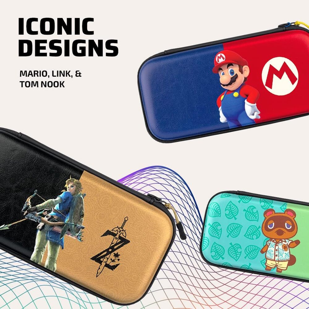 PDP Gaming Étui de Voyage Semi-Rigide Deluxe Fin pour Nintendo Switch, Switch Lite & OLED - Protection en PU - Rangement pour 14 Jeux - Licence Officielle
