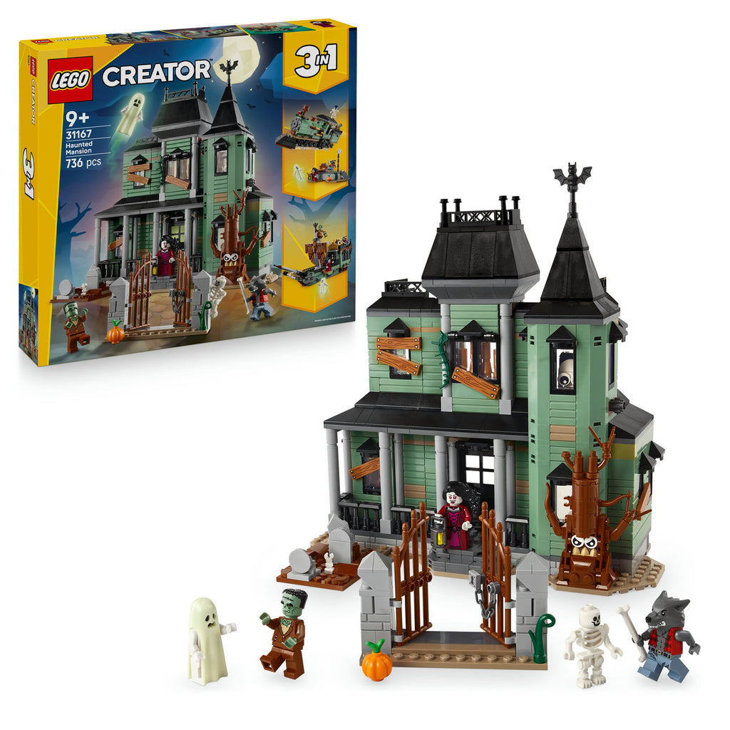LEGO Creator 3 en 1 Maison Hantée, Bateau Fantôme & Train Fantôme 31167 Set de Construction Jouet (736 Pièces)