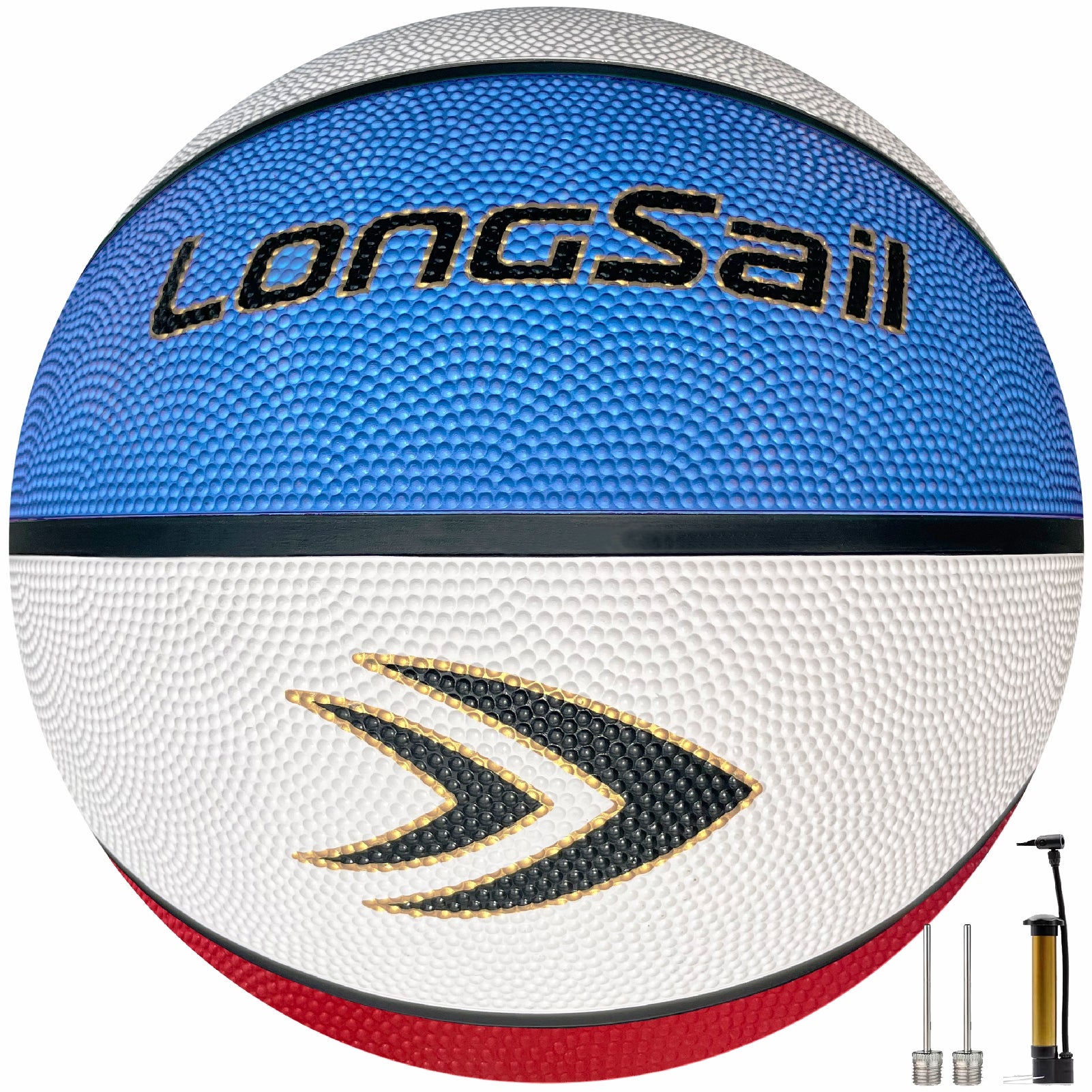 LONGSAIL Ballon de basket en caoutchouc haute qualité rouge/blanc/bleu - Taille 5