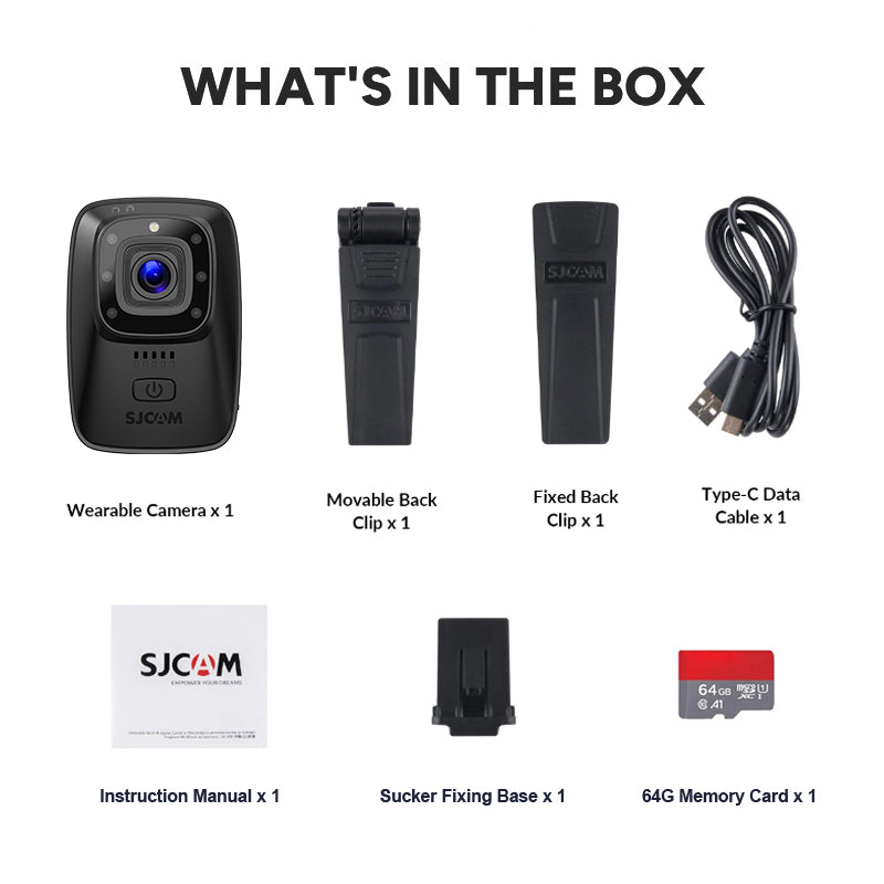 SJCAM A10 Caméra-piéton et caméra embarquée automobile avec vision nocturne, Étanche IP65, Autonomie 450 min, Grand angle 140°, Photo 12 MP, Wi-Fi 2,4 GHz