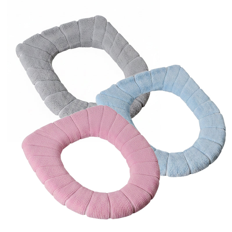 JORDAN&JUDY Lot de 3 couvre-sièges WC en peluche tricotée, amovibles et lavables, pour la maison, Gris + Bleu + Rose