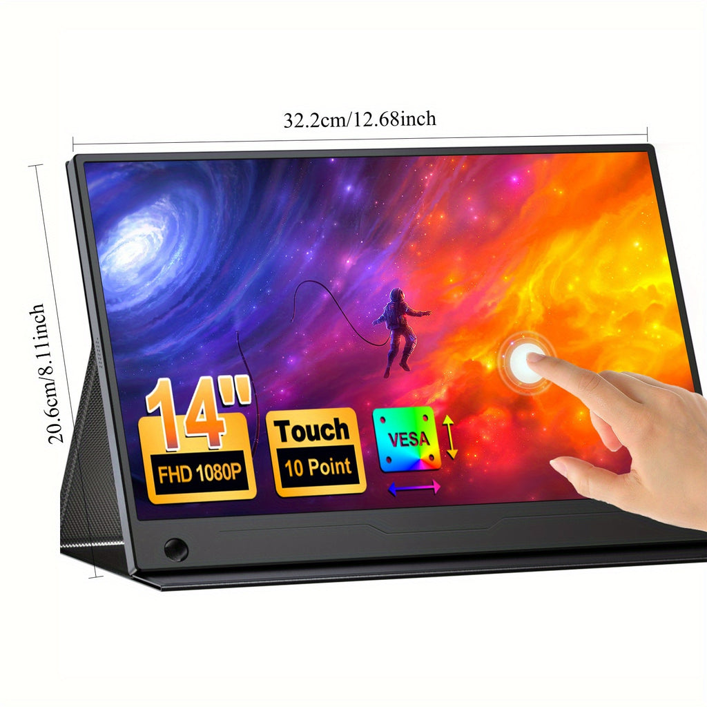 UPERFECT Moniteur portable 14" 60 Hz avec écran tactile, 100 % sRGB, avec VESA et pied, réglable à 180°, ultra-fin et léger, second écran de voyage pour ordinateur portable
