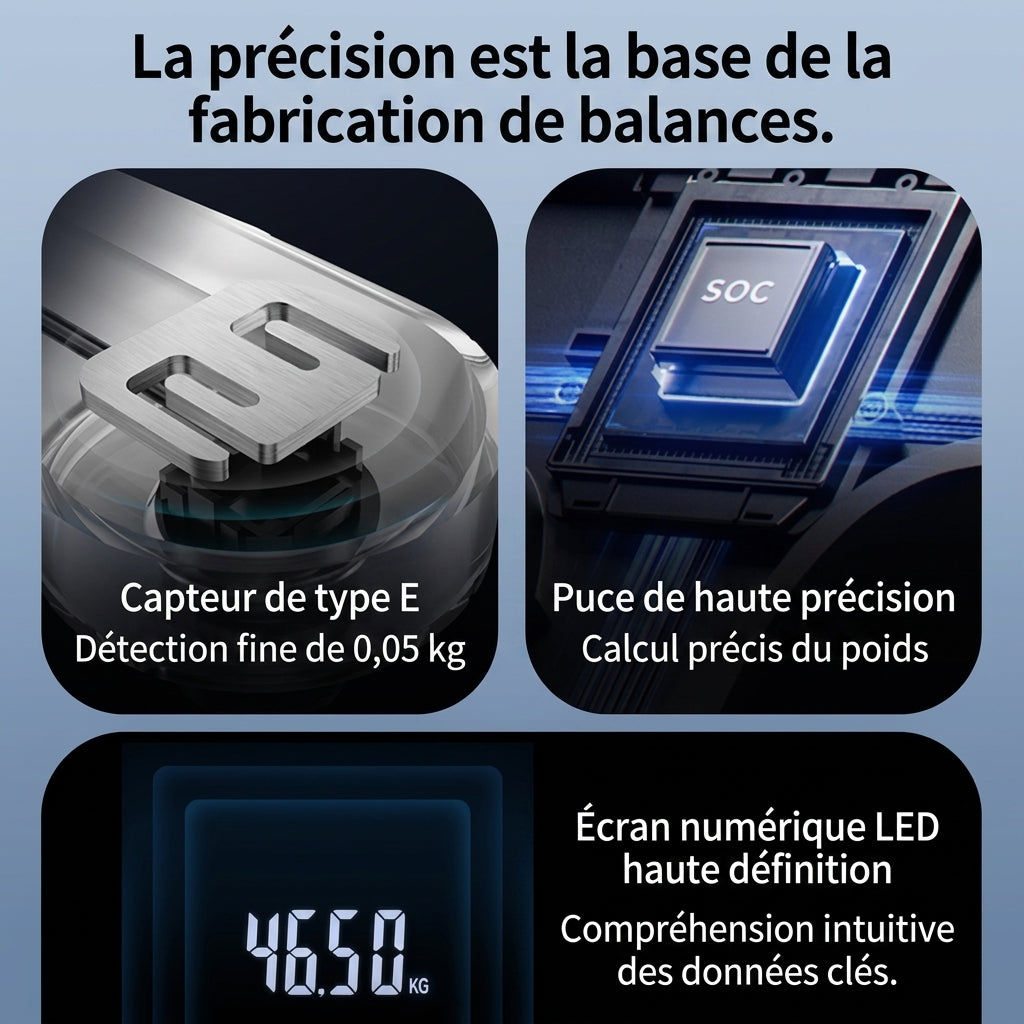 Ochama Pèse-personne numérique intelligent - Haute précision, Verre trempé, Écran LED à contraste élevé, 2 piles AAA incluses, 260 x 260 x 24 mm, 5-180 kg