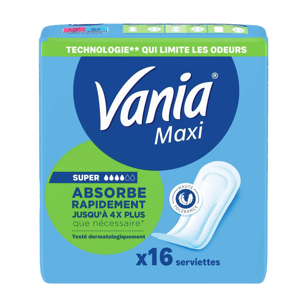 Vania Serviettes Hygiéniques Maxi Super sans Ailettes Lot de 16