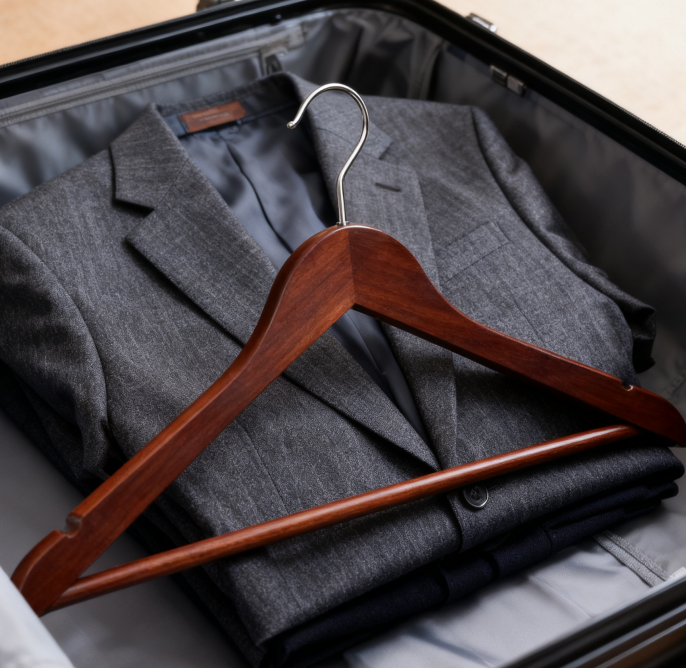 Lot de 10 cintres à costume en bois massif haut de gamme avec barre antidérapante, épaules larges, finition bordeaux pour manteaux et vestes