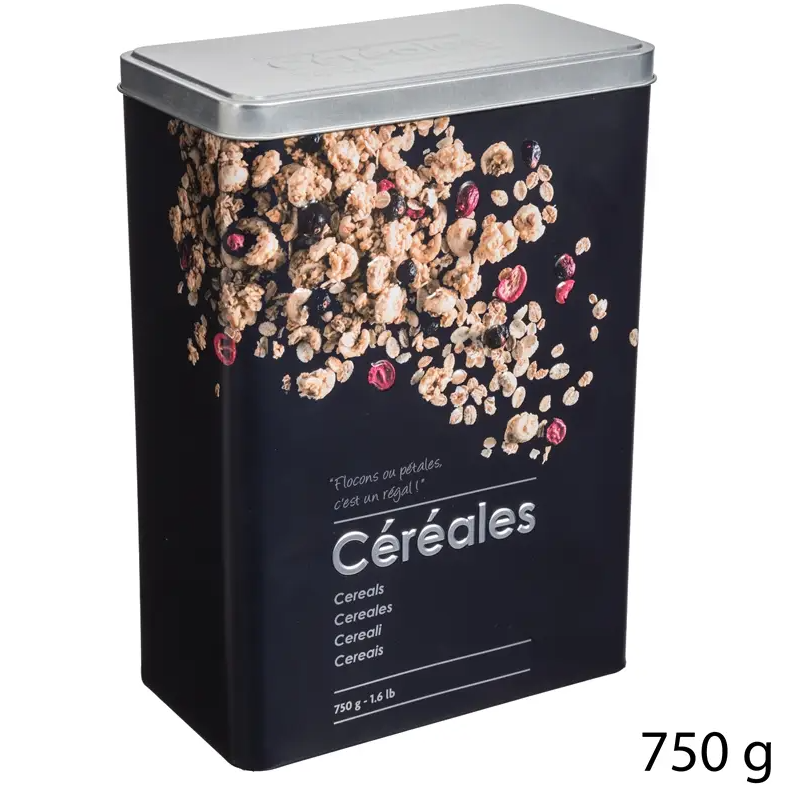 5five Boîte à céréales Relief II en métal noir, L 18 x l 10 x H 24,5 cm