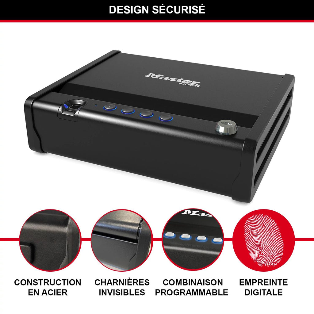 MASTER LOCK Petit coffre-fort biométrique MLD08EB - À utiliser pour les livres de chèques, l'argent, les bijoux, les passeports, les armes et plus encore