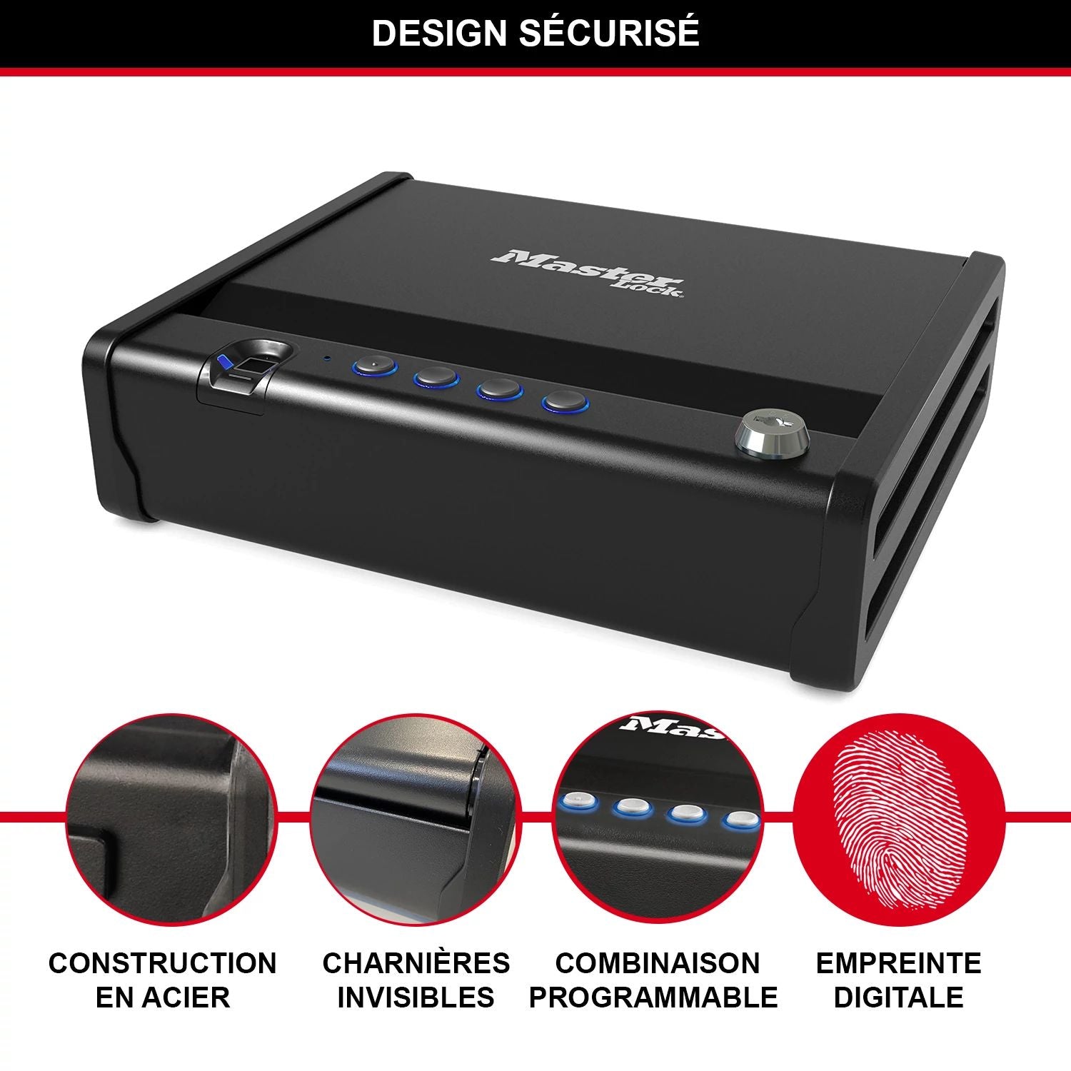 MASTER LOCK Petit coffre-fort biométrique MLD08EB - À utiliser pour les livres de chèques, l'argent, les bijoux, les passeports, les armes et plus encore