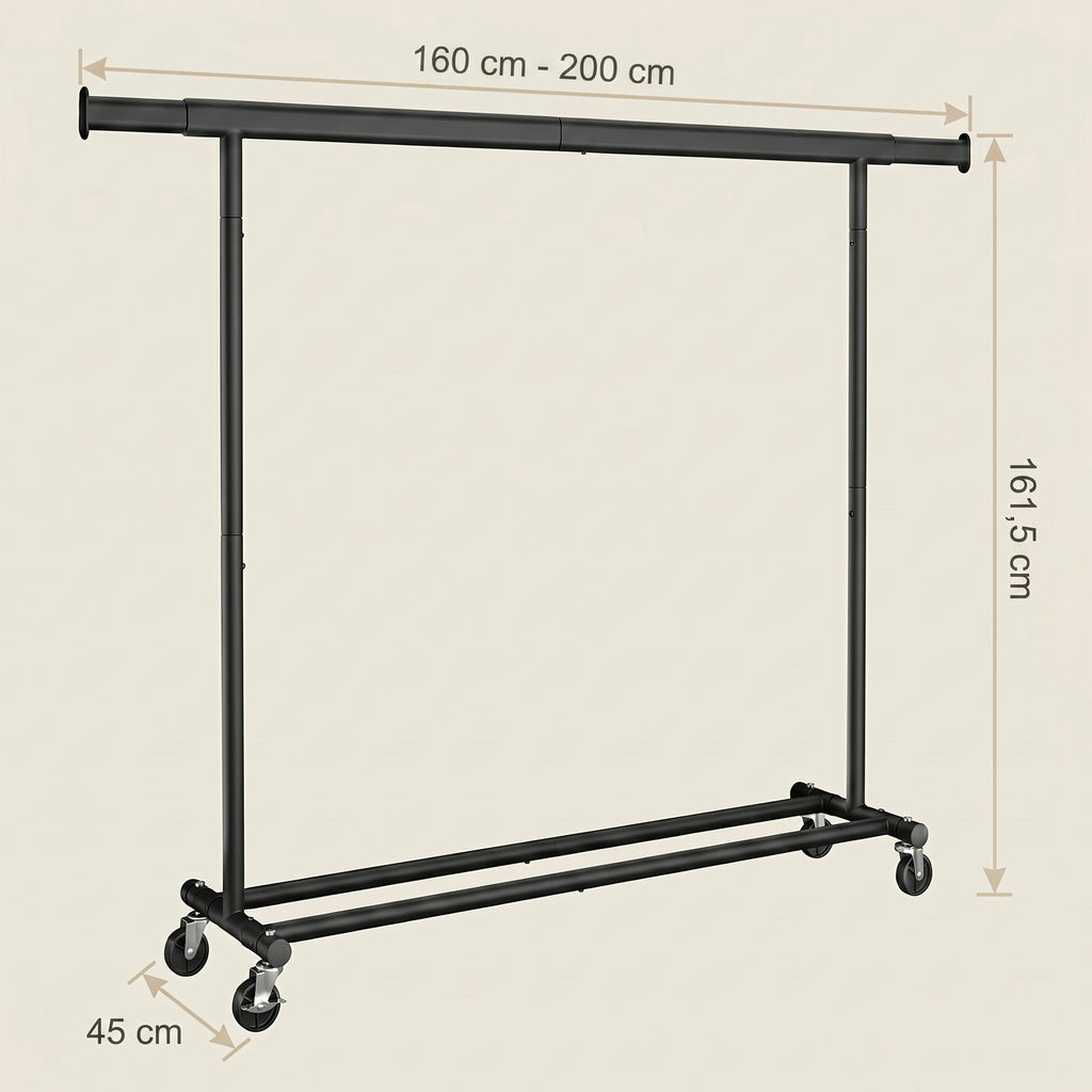 Ochama Portant à Vêtements Extensible, Tringle Robuste avec Roulettes, Penderie Mobile pour Chambre, Montage Facile, Noir