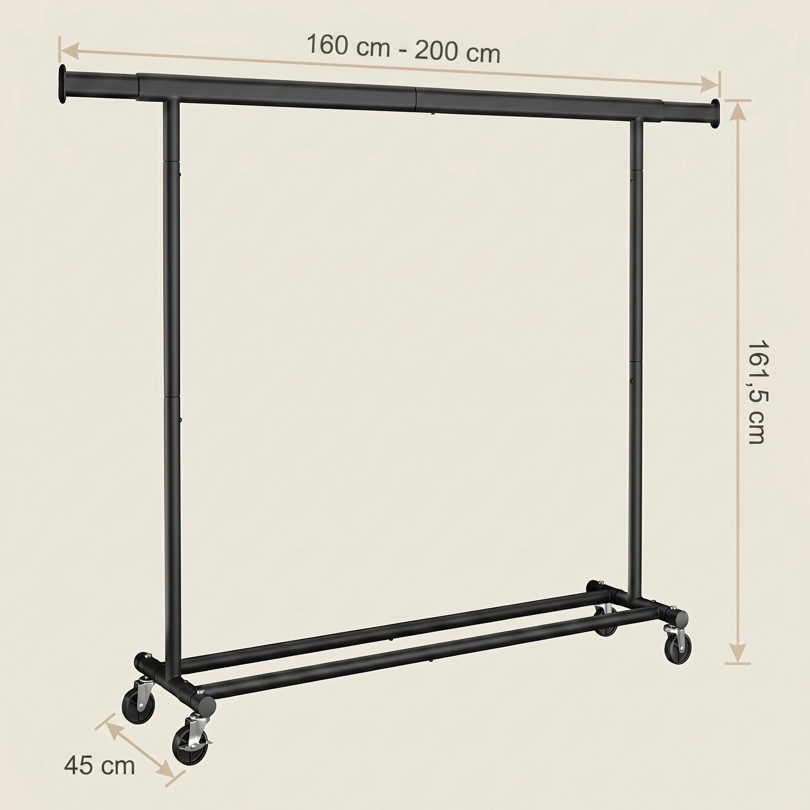 Ochama Portant à Vêtements Extensible, Tringle Robuste avec Roulettes, Penderie Mobile pour Chambre, Montage Facile, Noir