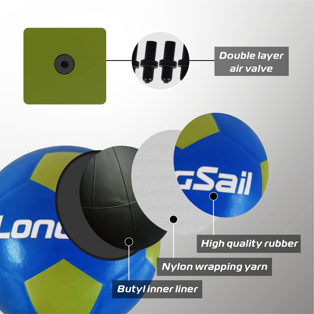 LONGSAIL Ballon de football en caoutchouc haute qualité bleu/vert - Taille 3