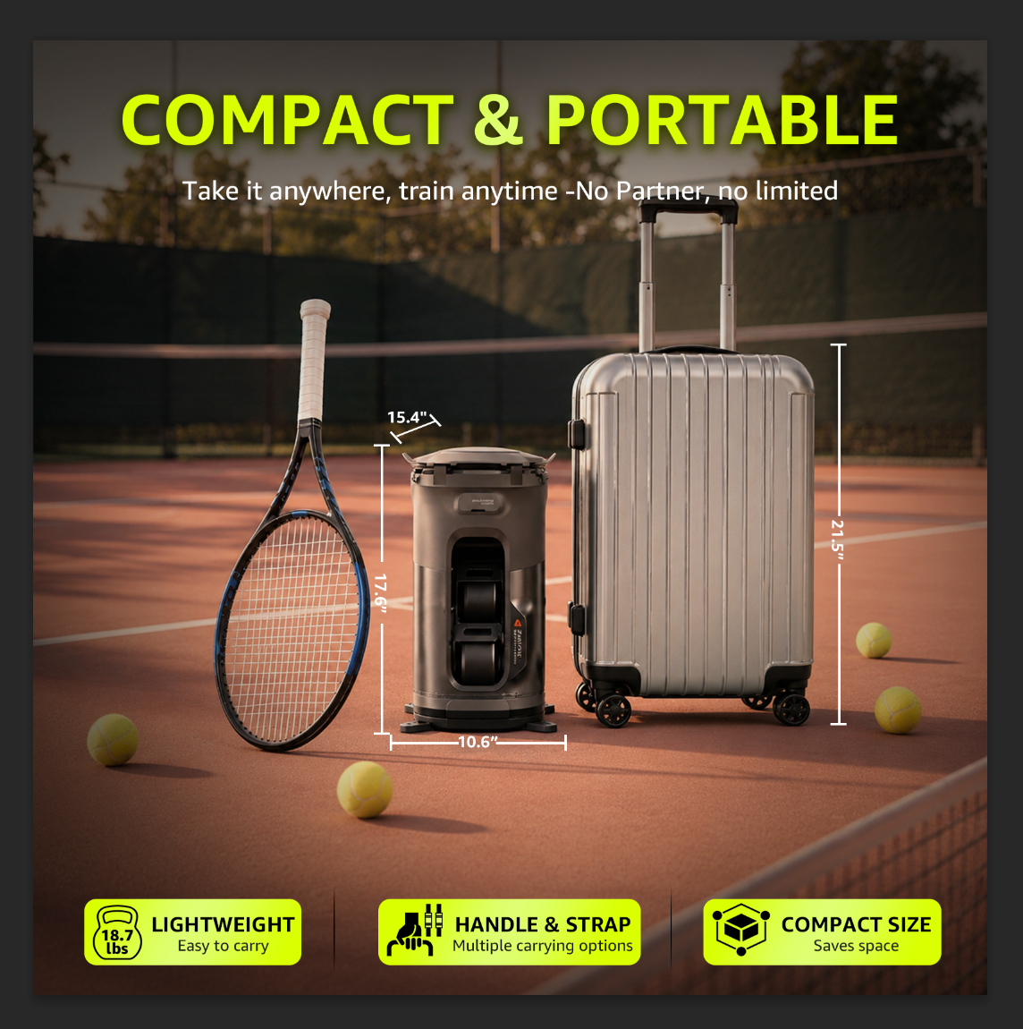 TENNIIX Basic Mint White robot de tennis IA, 100+ services / contrôle vocal et par application / écran LED / moteur QDD, 1 000+ modes d'entraînement personnalisés